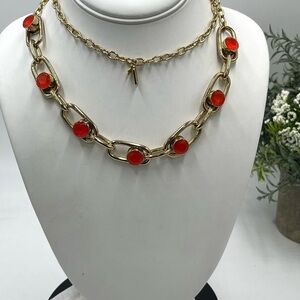 Kate Spade NY “Get Rolling"‎ Long Link Coral Gold Plated Necklace 32”